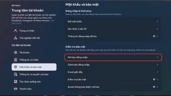 Chọn mục Nơi bạn đăng nhập