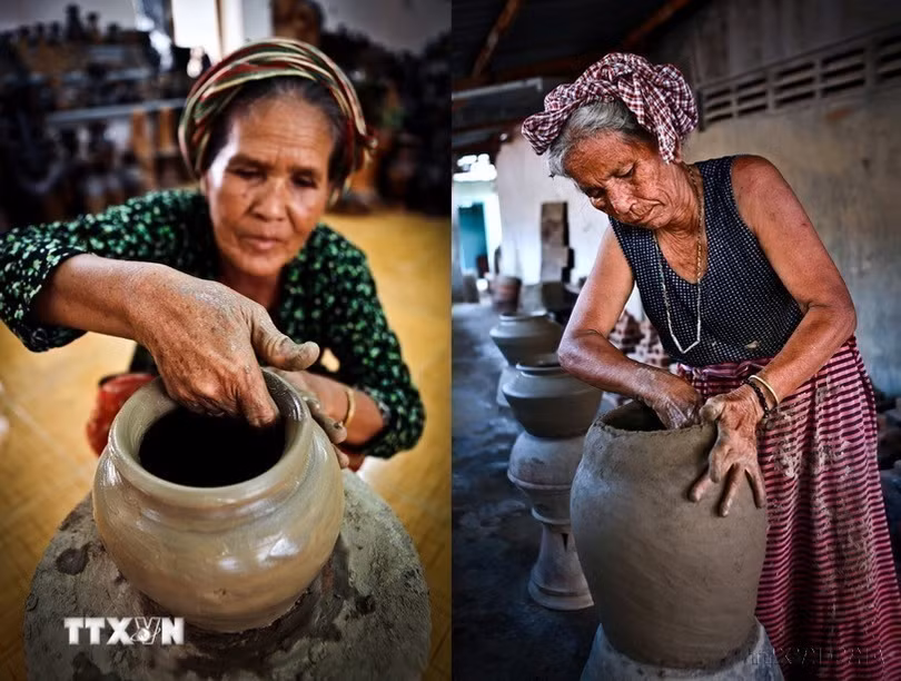 Nghệ nhân làng gốm Chăm Bàu Trúc (huyện Ninh Phước, tỉnh Ninh Thuận). (Nguồn: TTXVN)
