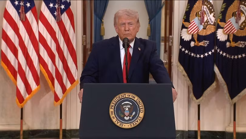 Tổng thống Mỹ Donald Trump phát biểu về cuộc chiến tại Iran từ Nhà Trắng ngày 2/4. Ảnh: Pool