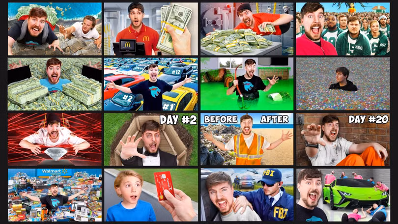Các YouTuber nổi tiếng như Mr Beast phải chạy theo thuật toán và làm Thumbnail (ảnh thu nhỏ) bắt mắt để thu hút người xem). Ảnh: X/Jay Alto.