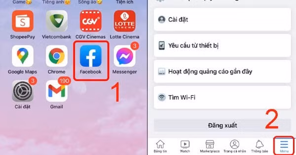 Nhấn biểu tượng ba dấu gạch ngang