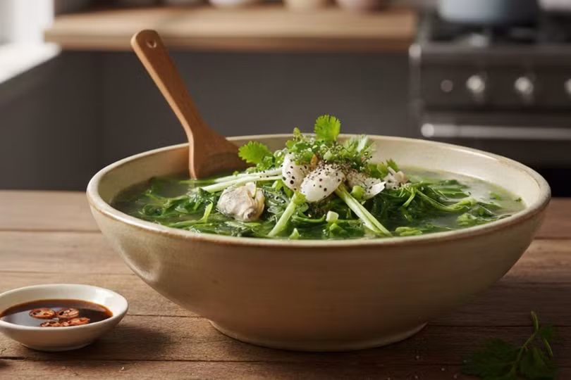 Canh mồng tơi nấu nghêu có vị thanh, cung cấp các chất dinh dưỡng cần thiết, phù hợp với người muốn giảm cân.