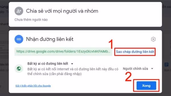 Nhấn “Sao chép liên kết” → “Xong”