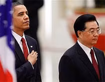Tổng thống Mỹ Barack Obama và Chủ tịch Trung Quốc Hồ Cẩm Đào ở Bắc Kinh. Ảnh: AP.