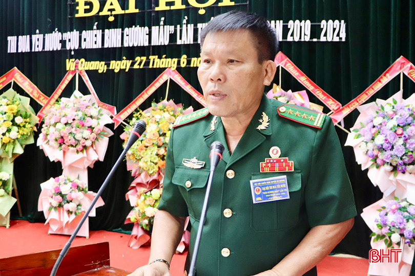 Phó Chủ tịch Hội CCB tỉnh Nguyễn Quốc Việt phát biểu tại đại hội.