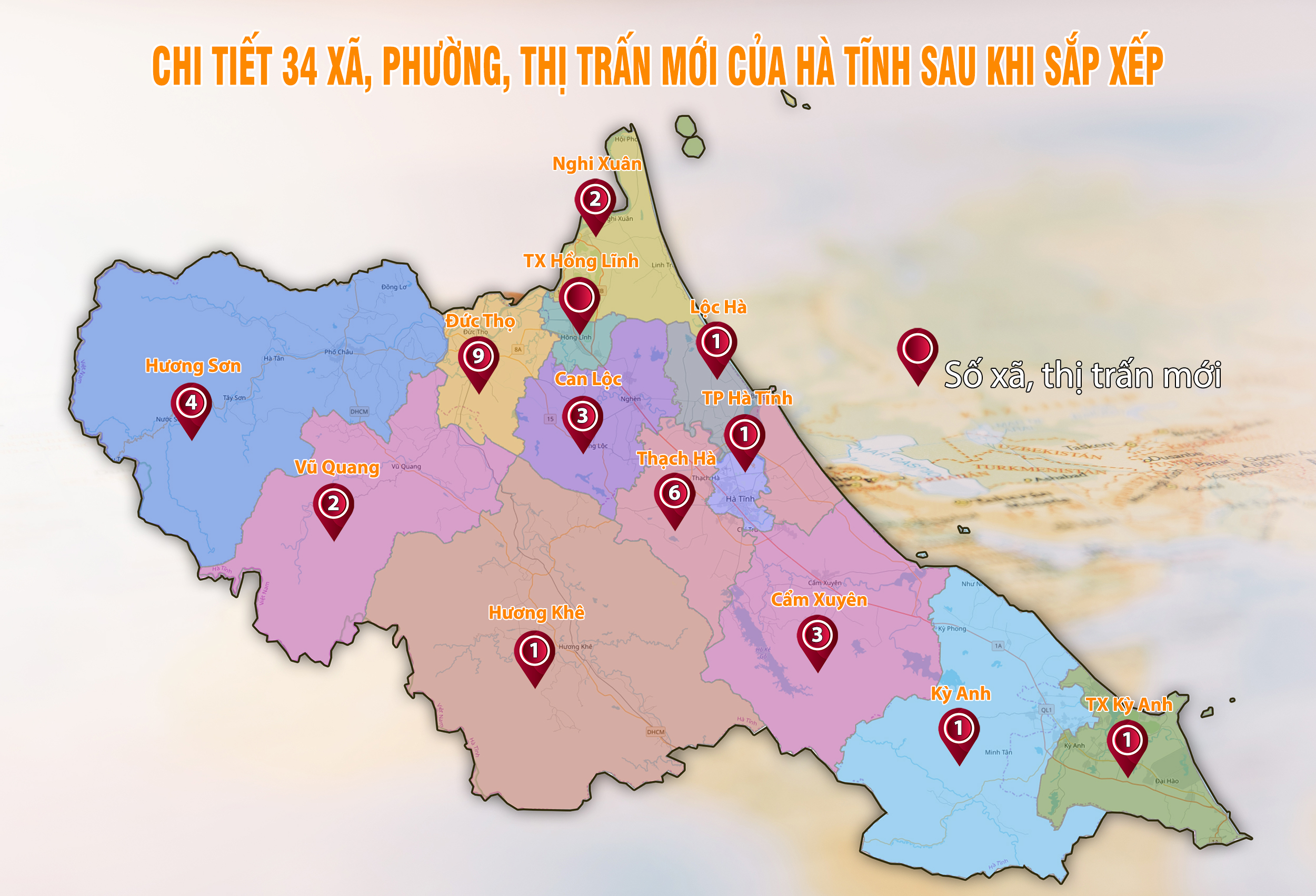 Chi tiết 34 xã, phường, thị trấn mới của Hà Tĩnh sau sắp xếp