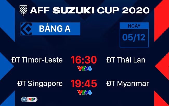 Lịch thi đấu AFF Cup ngày 5/12: ĐT Thái Lan gặp đội yếu nhất bảng A