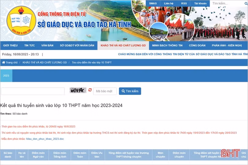 Hà Tĩnh công bố điểm thi vào lớp 10 năm học 2023 - 2024