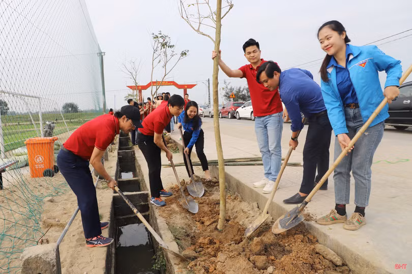 Đoàn cơ sở Agribank tỉnh Hà Tĩnh tài trợ cây xanh xây dựng nông thôn mới