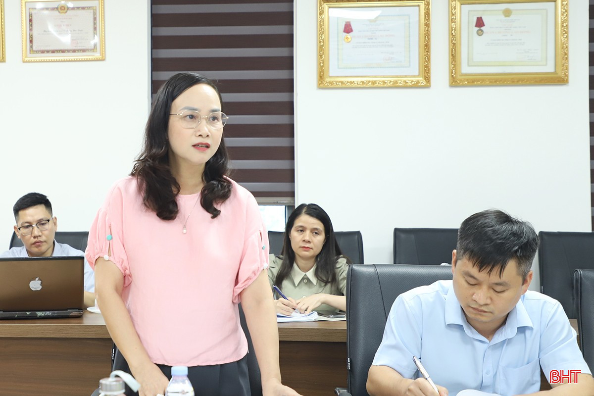 Đồng chí Đặng Thị Quỳnh Diệp - Bí thư Đảng ủy, Chủ tịch HĐND xã Đồng Lộc báo cáo tại hội nghị.