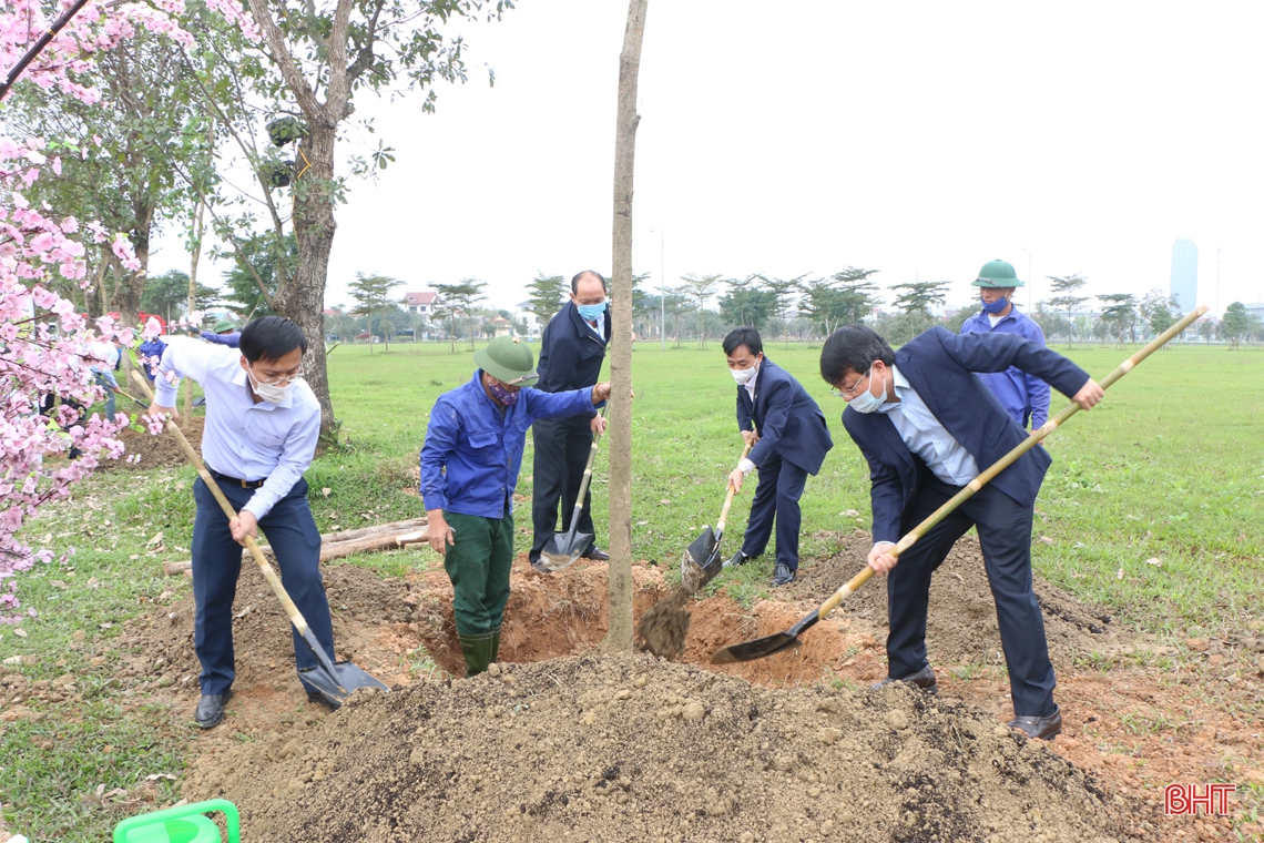 Thường trực Tỉnh ủy Hà Tĩnh tham gia trồng cây đầu năm tại các địa phương