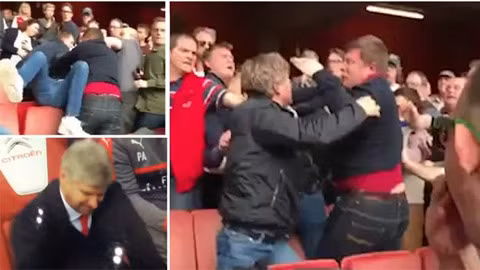 cdv arsenal danh nhau tren san wenger trut gian vao chai nuoc